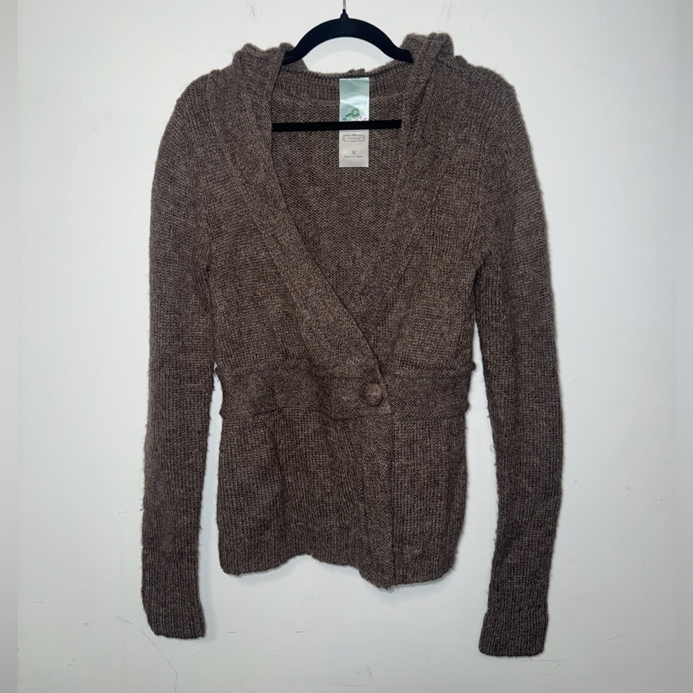 Wool Anthropologie AphOrism Medium Hooded cardigan alpaca mohair sweater brown